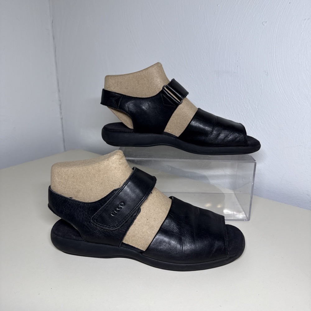Ecco Soft Sandal Womens 7,5 Black Strap Open Toe Slip On Casual Comfort Leather